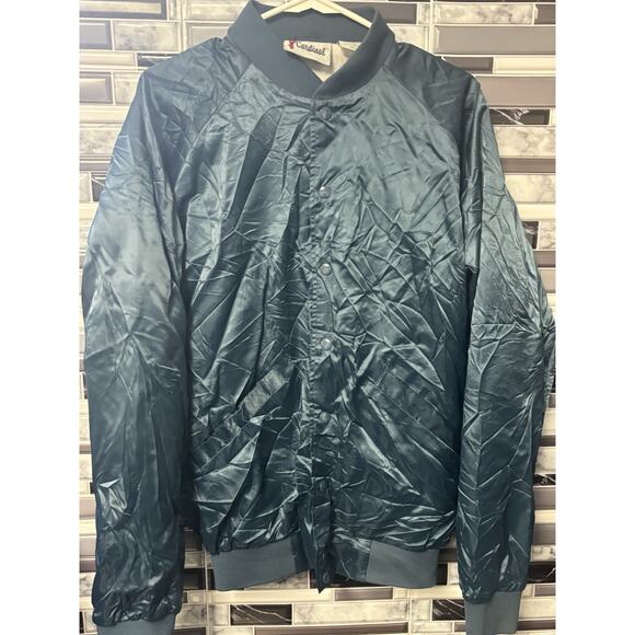 Vintage Cardinal Navy Blue White Bomber Varsity Style Jacket Size M Snap Buttons - Picture 4 of 6